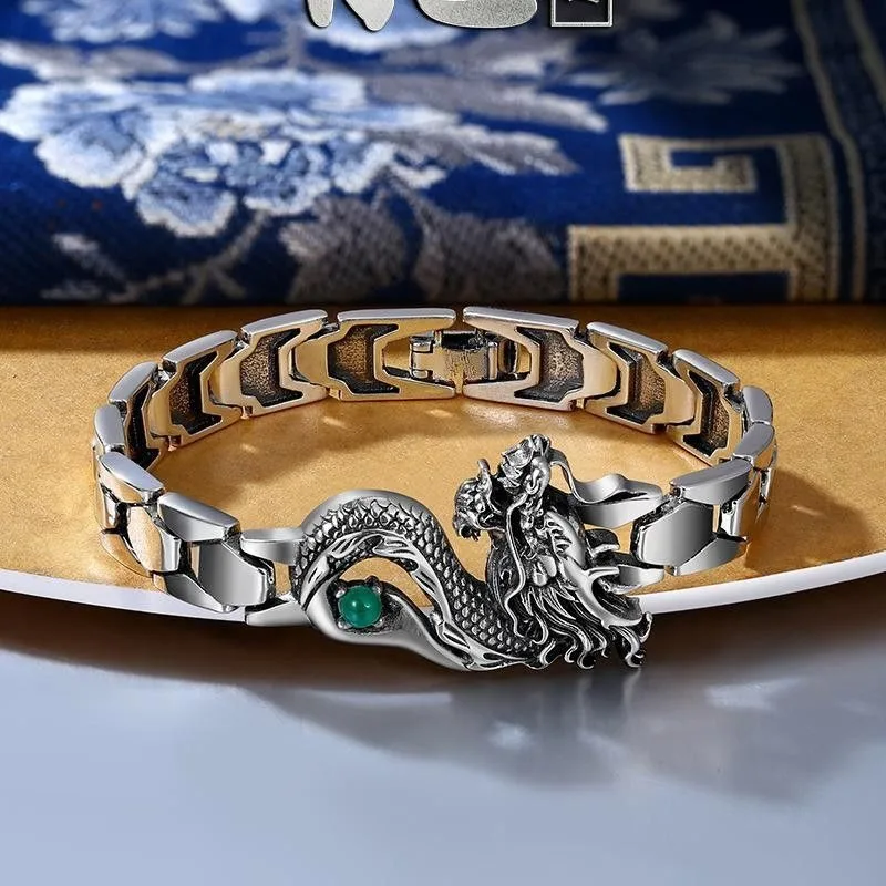 Vintage Carved Dragon Totem Bracelet, Exquisite Craft, Simple Domineering Unisex Wristband, Fashion Hip Hop Bangle Jewelry