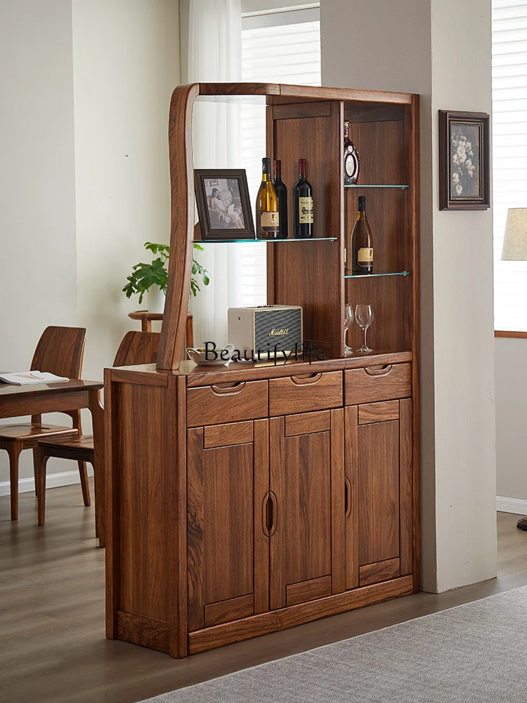 Modern Chinese ebony log room hall cabinet entrance all solid wood living room double-sided wine cabinet