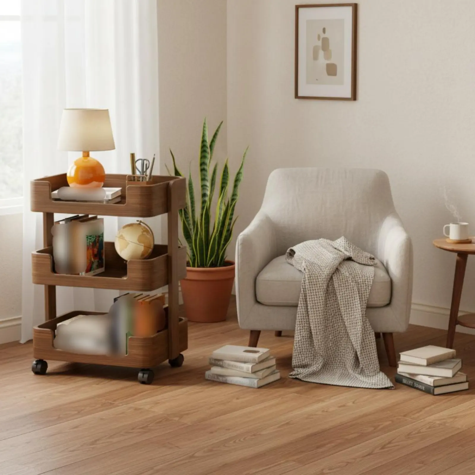 

Мобильная полка-стеллаж для экономии пространства, деревянная передвижная тележка на колесиках, многоярусная, большой вместимости, универсальная, простая в использовании