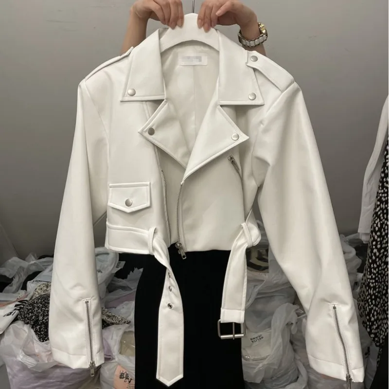 New in Jackets Women Clothing Lapels Zipper PU Short Styles Slimming Coat 2025 Fashion Spliced Tops Streetwear Women's Coat