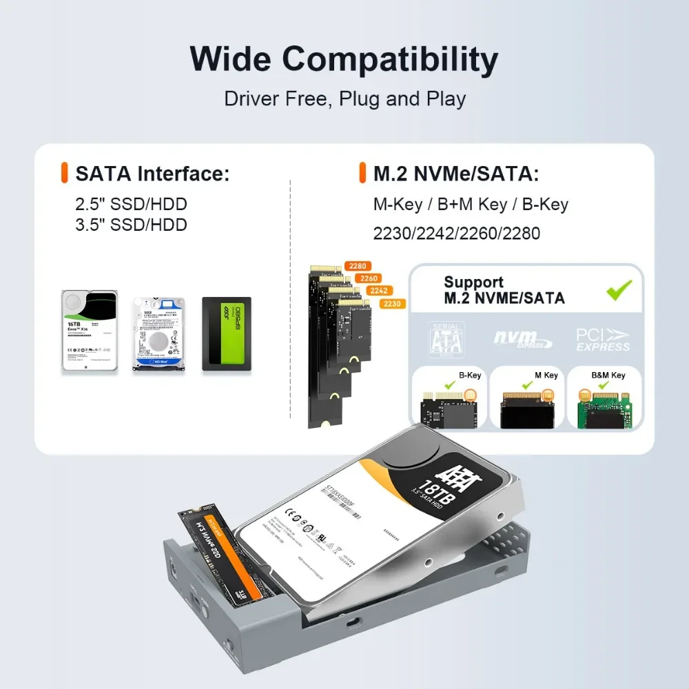 Imagem -02 - Maiwo-gabinete Dual Bay para pc M.2 Nvme Sata Ssd Hdd Disco Rígido Externo Case para Usb c Case pc 2.5 3.5 10gbps