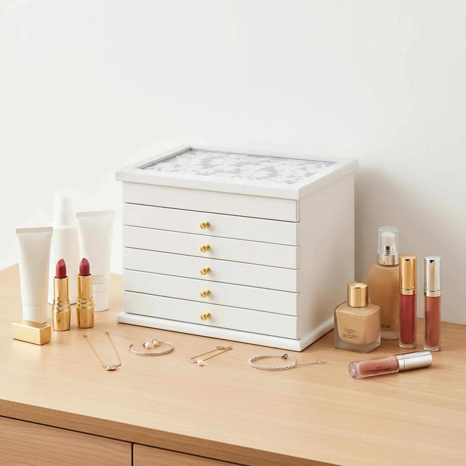 

6-слойная белая шкатулка для драгоценностей, изысканно счастливый четырехлистный клевер, деревянная шкатулка для драгоценностей, органайзер для хранения ювелирных изделий, отличный