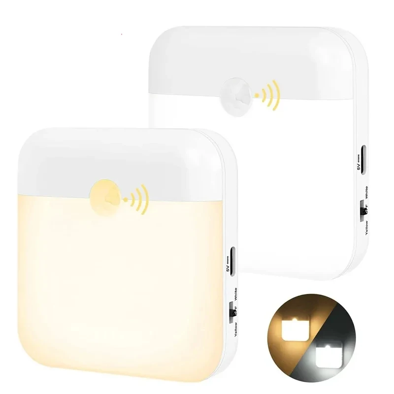 Motion Sensor Led Night Light Usb Charging Square Lamp for Bedroom Kitchen Stair Hallway Wardrobe Cupboard Lighting