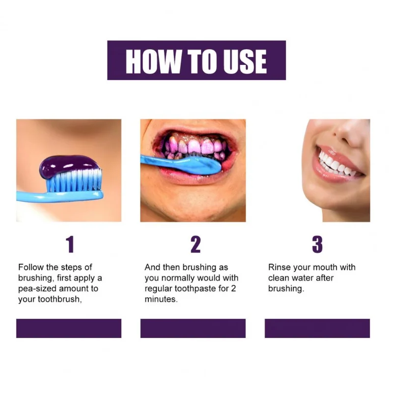 50ml Purple Safe Whitening Toothpaste Refreshing Breath Teeth Foam Tooth Cleaning Mousse Plaque Removal Dentifrice Teeth Care