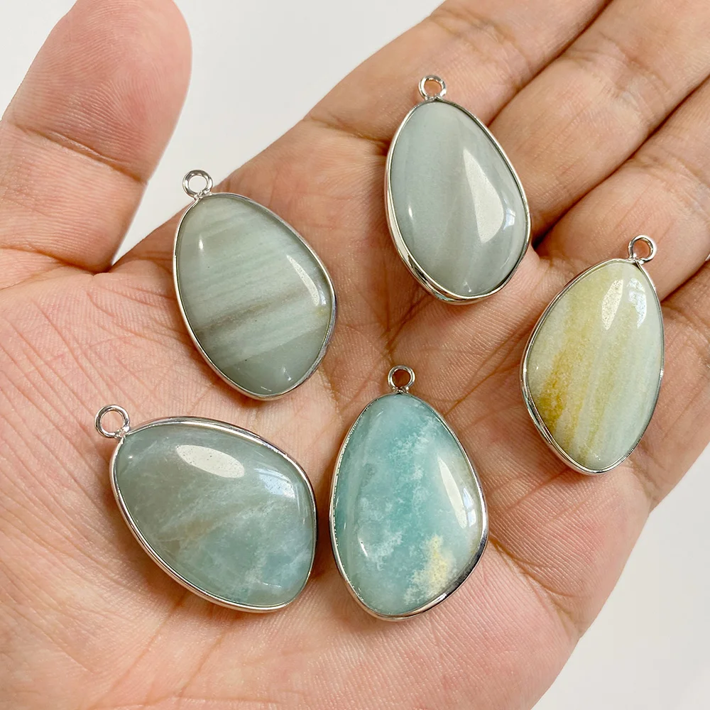 الطبيعية امازونيتي حجر قلادة مستطيل جولة البيضاوي قطرة الماء شكل سحر لصنع المجوهرات قلادة سوار أقراط DIY بها بنفسك #6