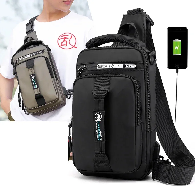 

Men Nylon Military Knapsack Messenger Chest Bags Multi-Functional USB Charging Interface Male Crossbody Rucksack Backpack Bag