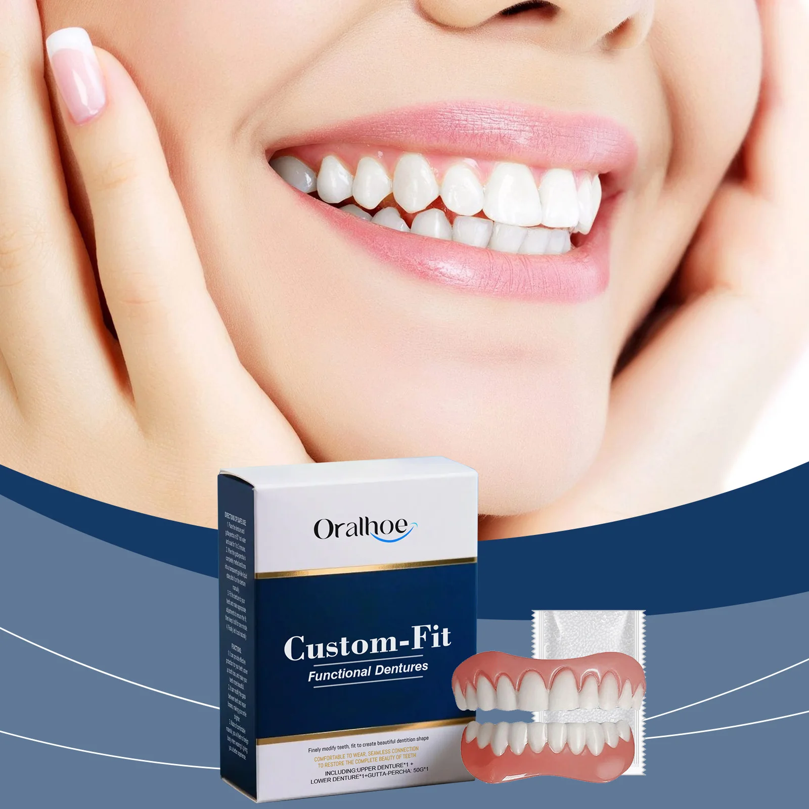 

Silicone Denture Kit Temporary Orthodontic Upper Lower Set Fake Tooth Oral Care Easy Use Whitening Dentures Simulation Braces