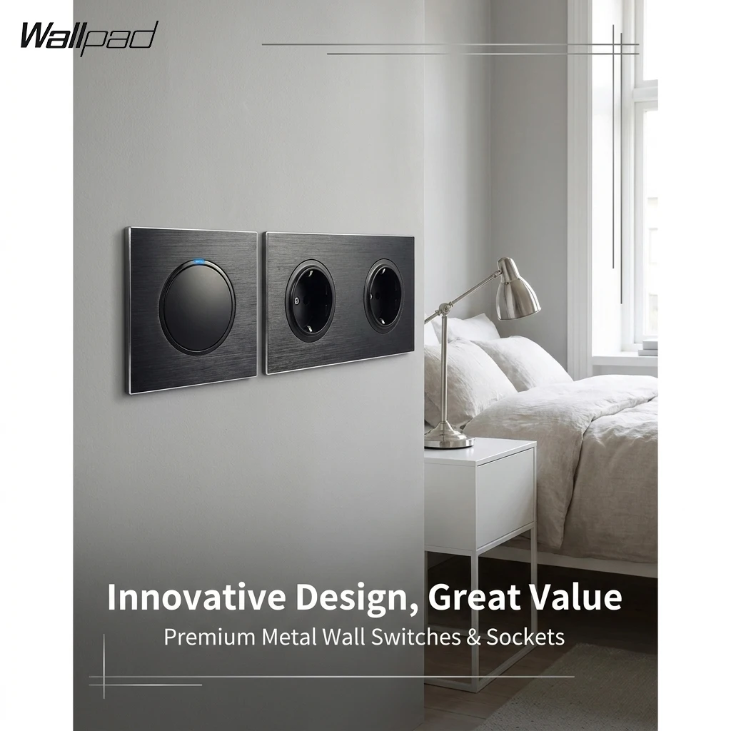 Black Matte Wall Switch EU French Wall Socket, USB Charger Brushed Aluminum, CAT6 HDMI Modules Free Combination, L6 Series
