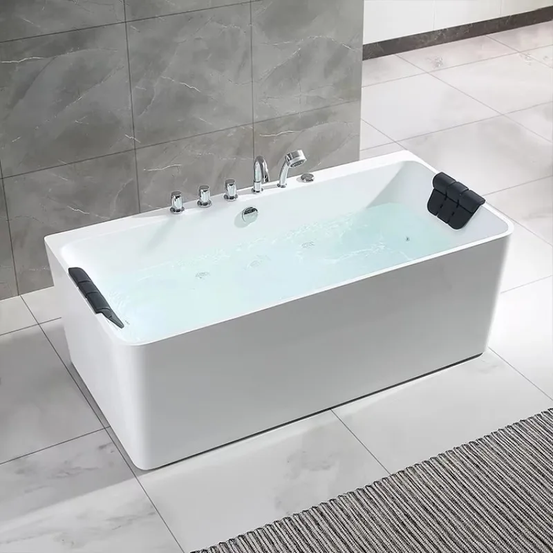 

Freestanding Whirlpool Bathtub With 7 Hydromassage Water Jets Luxury Acrylic Massage SPA Bath Tub White