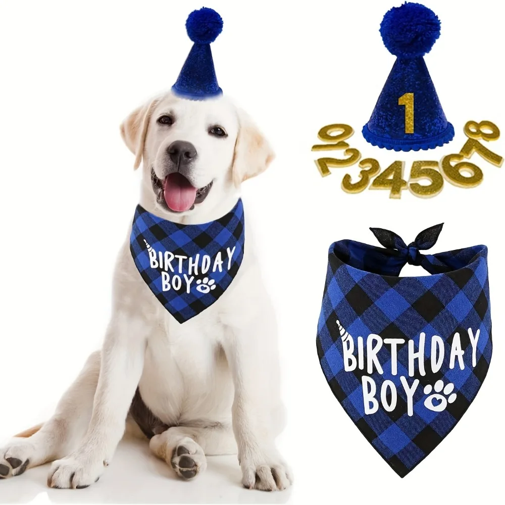 Pet Birthday Party Decoration Set Pet Triangle Scarf Cute Hat Dog Accessory Birthday Decoration Supplies for Birthday Parties