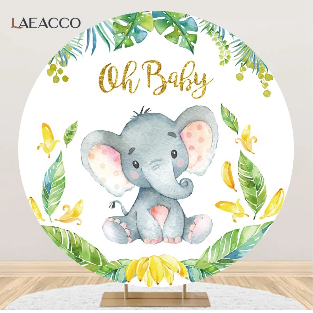 Round Background Elephant Theme Party Girl Boy Birthday Baby Shower Newborn Circle Photography Backdrop Covers Photocall Decor