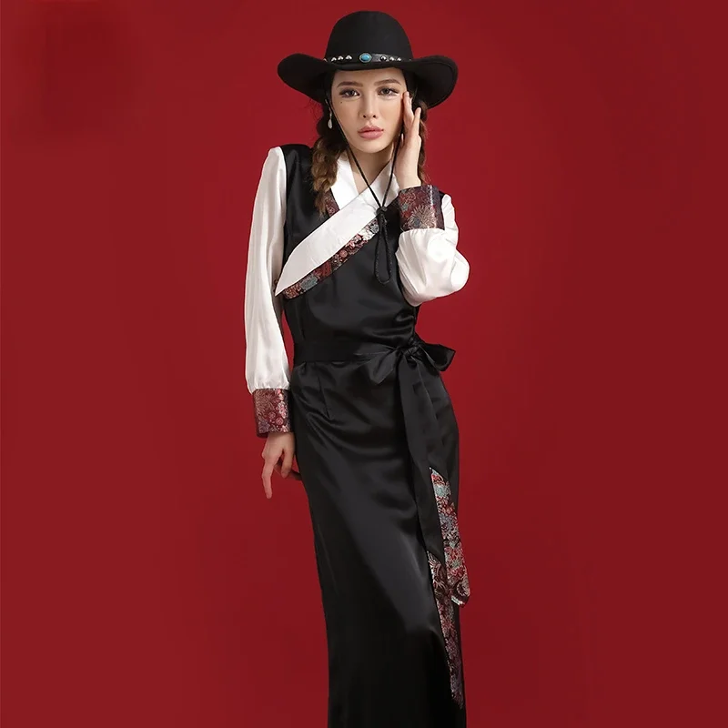 

Spring Summer Tibetan Woman Clothing Chinese Traditional Dress Qipao Cheongsam Robe Chinoise Tibet Clothes Ethnic Style