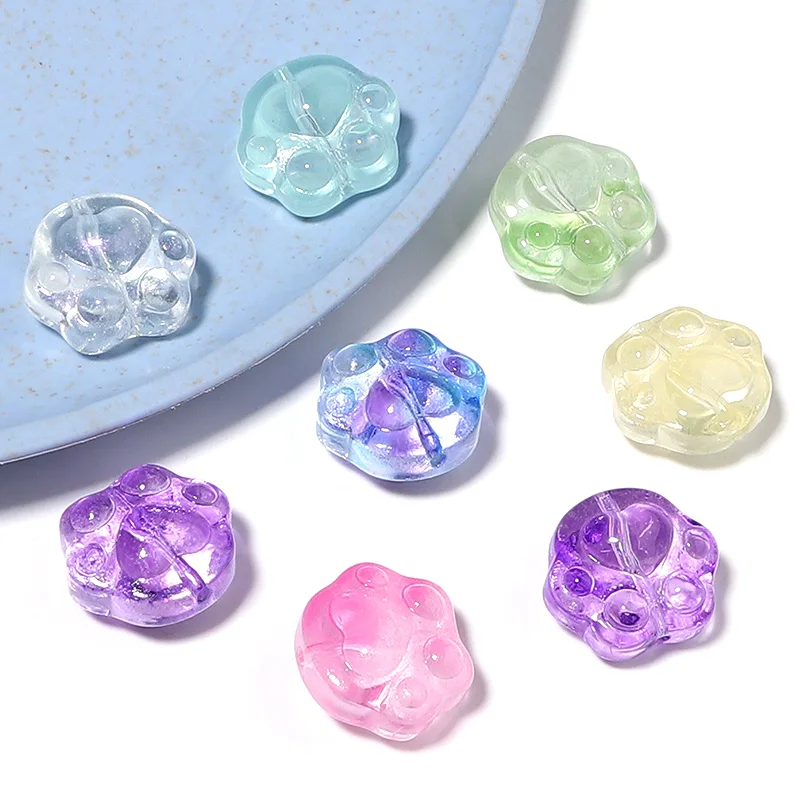 20Pcs/Lot 15×14mm Lampwork Clear Colored Beads Cartoon Bear's Paw Straight Hole Loose Beads Diy Cute Bracelet Charm Supplies