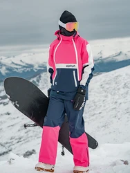 KUFUN Ski Wear Snow Suit Bib Pants Set Overalls Women Winter Sports Jacket Top Professional Snowboard Waterproof Teenagers Warm