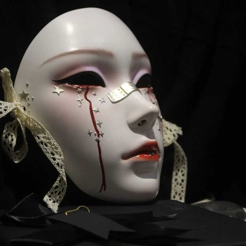 Soul Crop Voll gesicht Tränen Maske mit alten Stil cos Hanfu Kostüm Zubehör Requisiten, bunte Skulptur Maske Gesichts geschenk