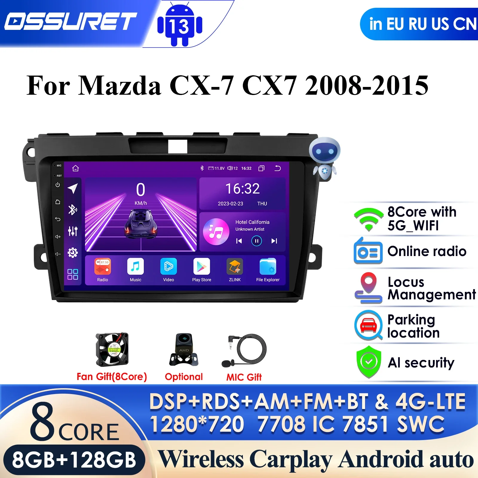 

9" 4G-LTE Carplay 2din Android Car Radio Multimedia Video Player Navigation GPS for Mazda CX7 CX-7 CX 7 2008-2015 Head Unit WIFI