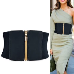 Plus Size Elastic Black Corset Belt Wide Stretch Cummerbunds Female Waist Designer Belts For Women High Quality Dress Waistband