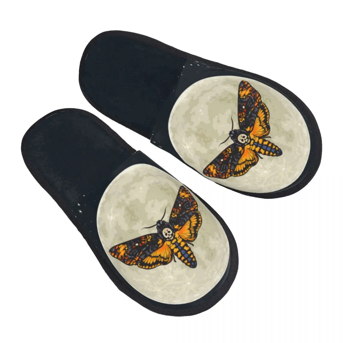 

Домашние теплые тапочки «Голова смерти» Hawkmoth On The Full Moon Skull Moth Butterfly Домашние плюшевые тапочки Домашние мягкие пушистые тапочки