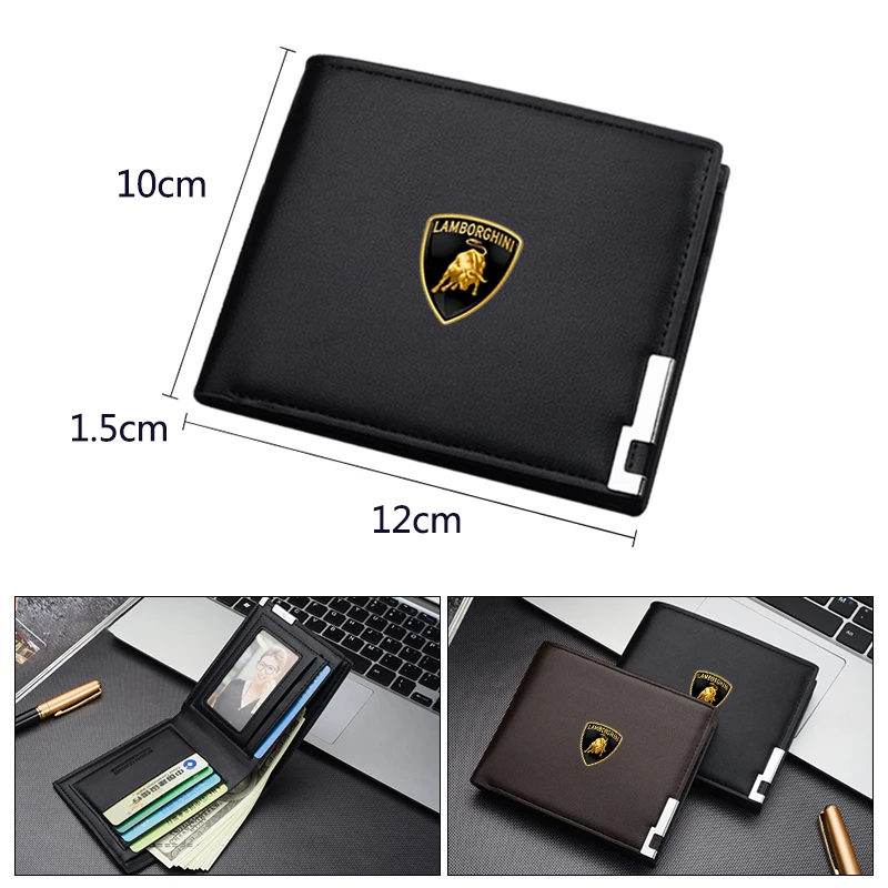 Cartera corta de cuero con logotipo de coche para hombre, monedero con tarjetero y licencia para Lamborghini Urus Huracan Aventador, accesorios Premium para automóvil