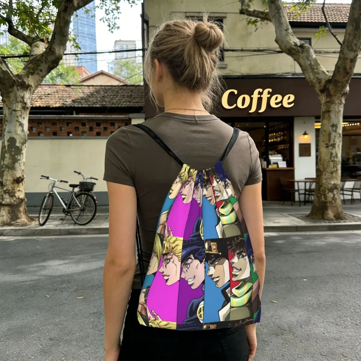Anime JoJo Bizarre Adventure Backpacks Fashion Drawstring Bundle Pocket Sports Bag Book Bags for Man Woman School