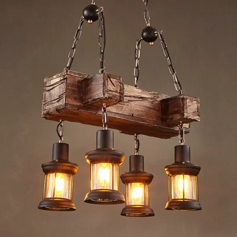 

Vintage Wooden Rustic Industrial Chandelier for Restaurant Bedroom Bar Living Room Retro Suspension Indoor Lighting Luminaire