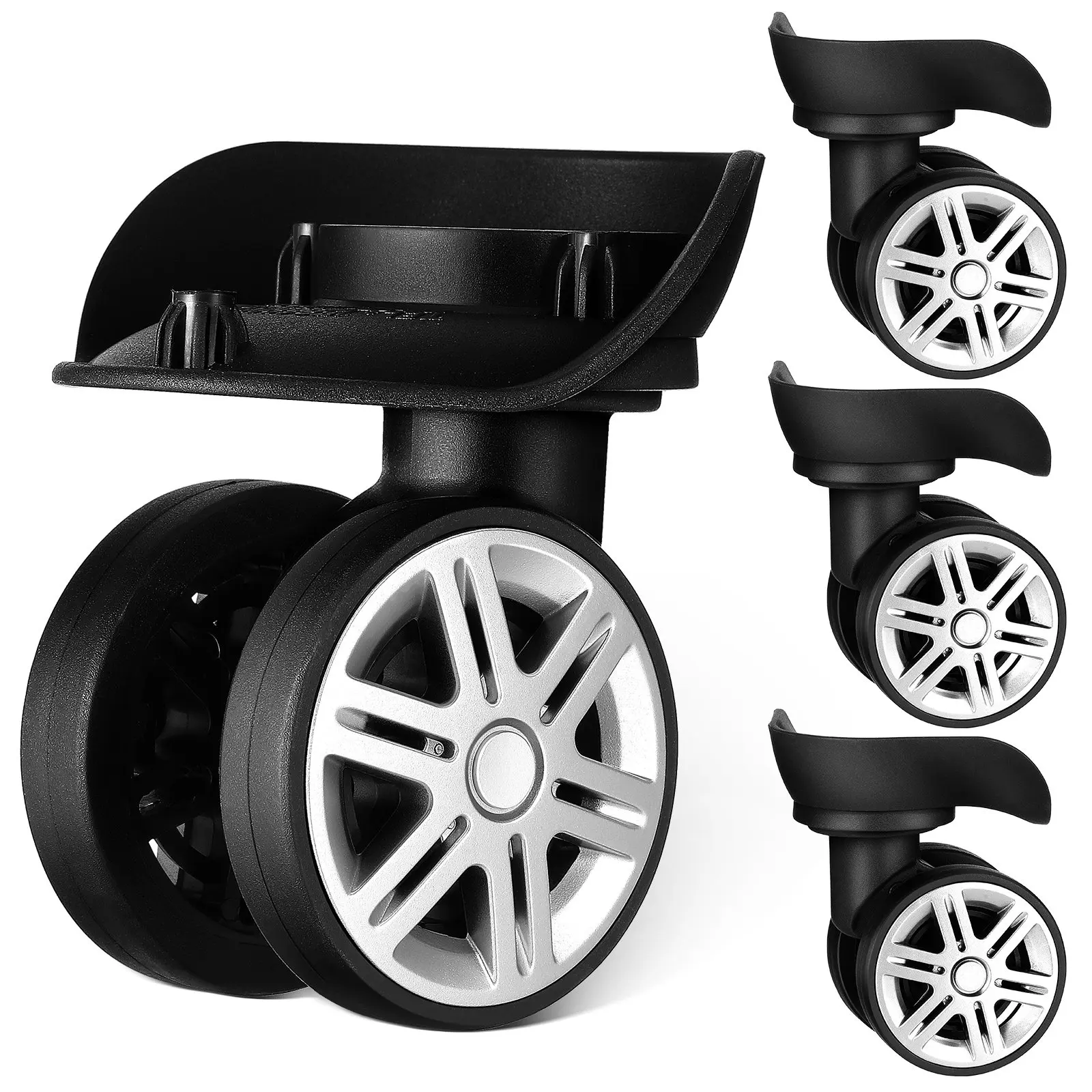 4個入り、汎用性の高いスーツケース用車輪。頑丈なabs製、二重車輪、回転自在、静音設計。