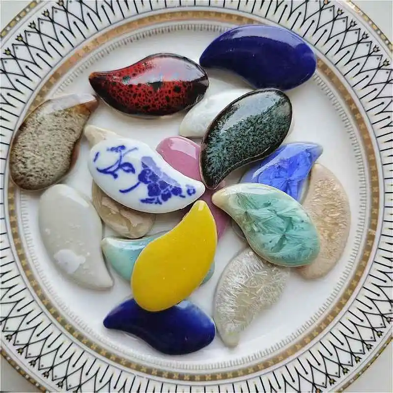 

100g Multi Color Irregular Ceramic Mosaic Tiles DIY Mosaic Making Stones for Craft Hobby Arts Wall Decoration Petal oval 91