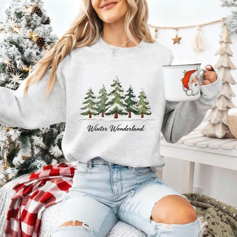 الشتاء العجائب البلوز عيد الميلاد قميص للنساء الأسرة عاشق طاقم الرقبة طويلة الأكمام أزياء لينة مريحة الحرارية هودي