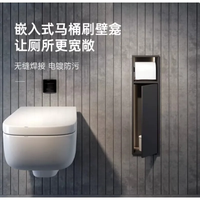 Stainless Steel Embedded Niche Toilet Brush Roll Holder Built‑In Shelf Space Saving Bathroom Storage for Home Hotel view 3