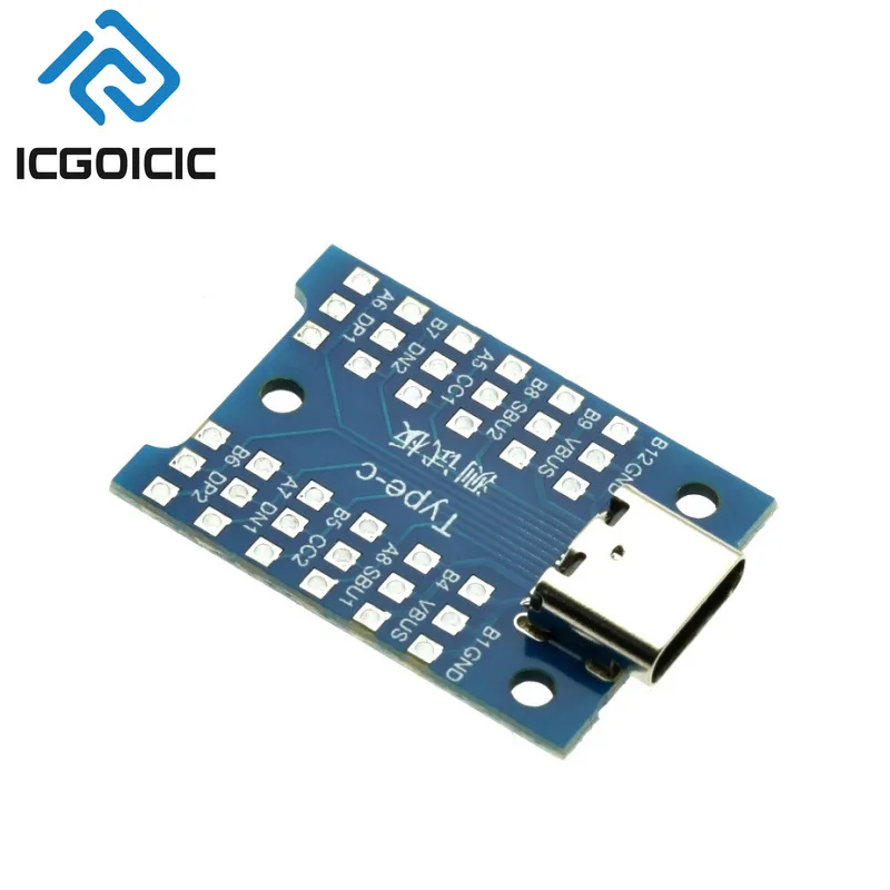 1-50pcs USB Type-C Breakout Board – All Pins Exposed, VBUS GND DP DN CC SBU, for Charging & Data Debugging, DIY Electronics