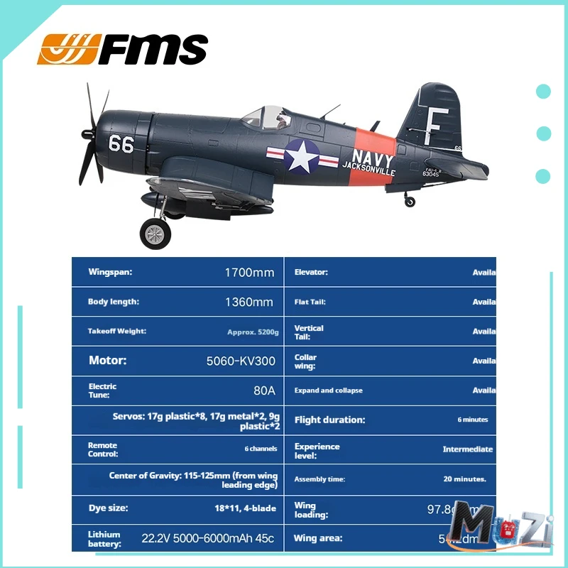 Fms 1700 mm Spannweite F4u V3 Pirat Wwii Classic Simulation Fighter Rc Flugzeug Großer zusammengebauter Starrflügelmodell-Bomber