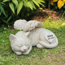 Personalized Sleep Cat Garden Statue, Cat Angel Pet Memorial Grave Marker Tribute Statue,  Headstones for Cats