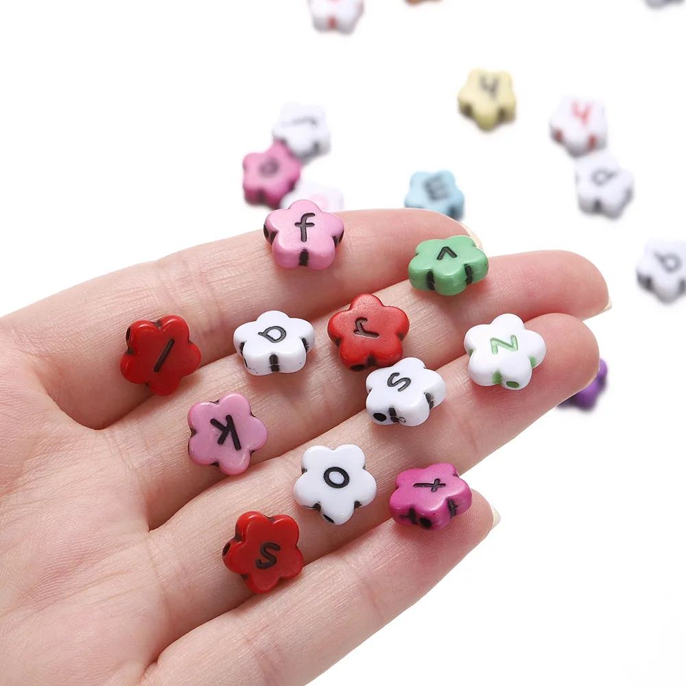 100Pcs New Acrylic Flower Letter Bead Small Heart Shaped DIY Children's Phone Chain Loose Bead Versatile Jewelry Accessories