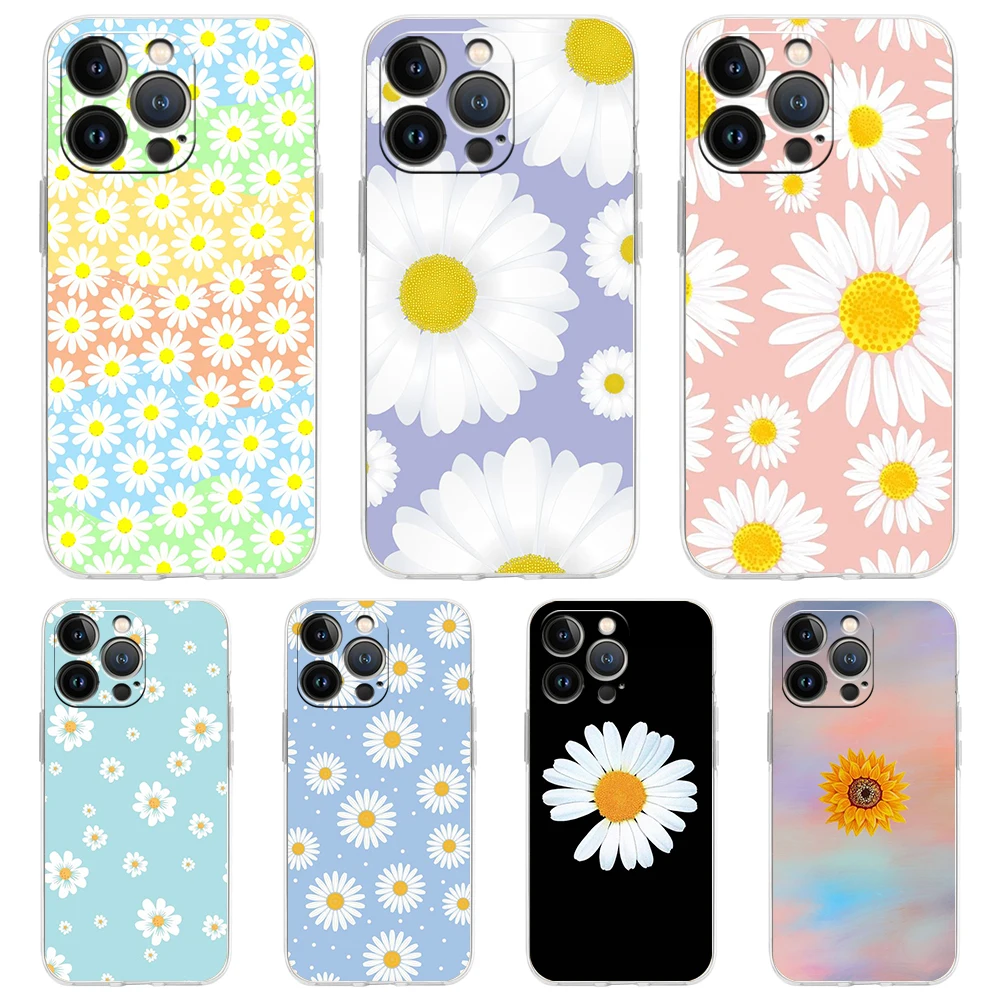 Fashion Fresh Little Daisy Flower Transparent Phone Case For iPhone 15 14 13 12 11 Pro Max X XR 8 7 Plus SE 2020 X XS Max Shell