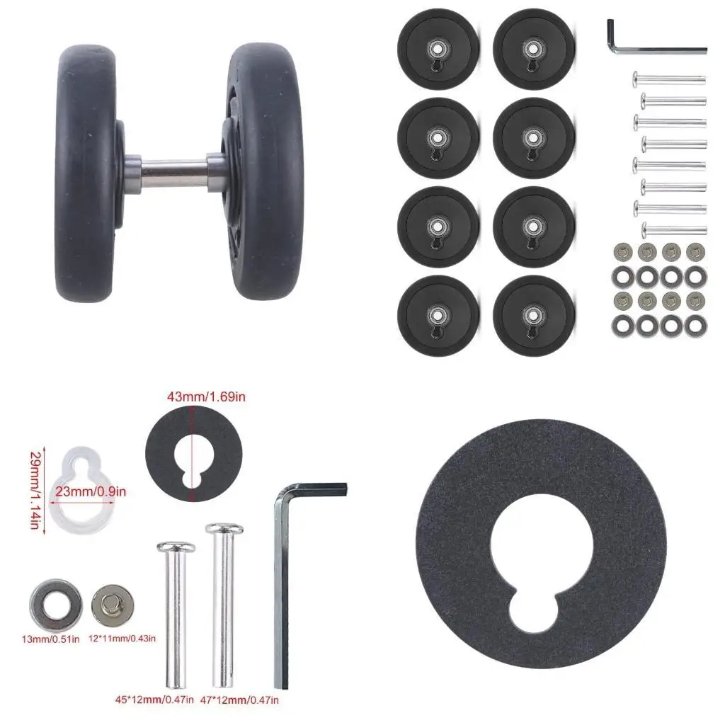 

D46D 8Pcs Luggage Replacement 55mm Black Rubber Double Suitcase Repairs
