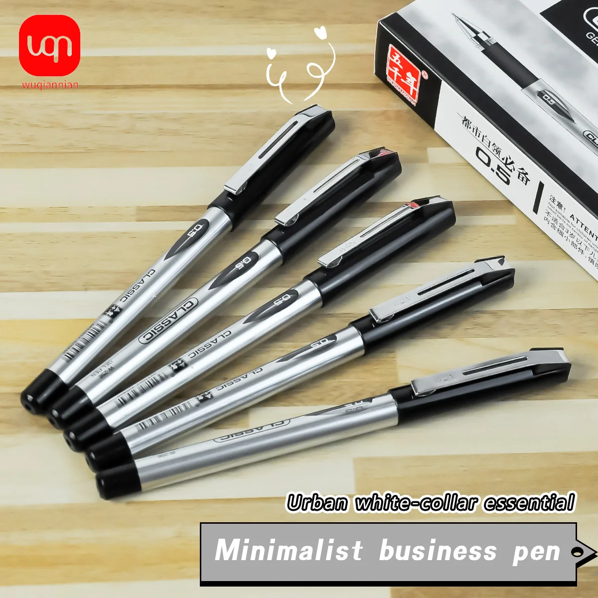 Classic Business Gel Pen 0.5mm Steel Tip Gel Ink Pen Silicone Anti-slip Grip Cap Type Signature Pen for Office School Stationery