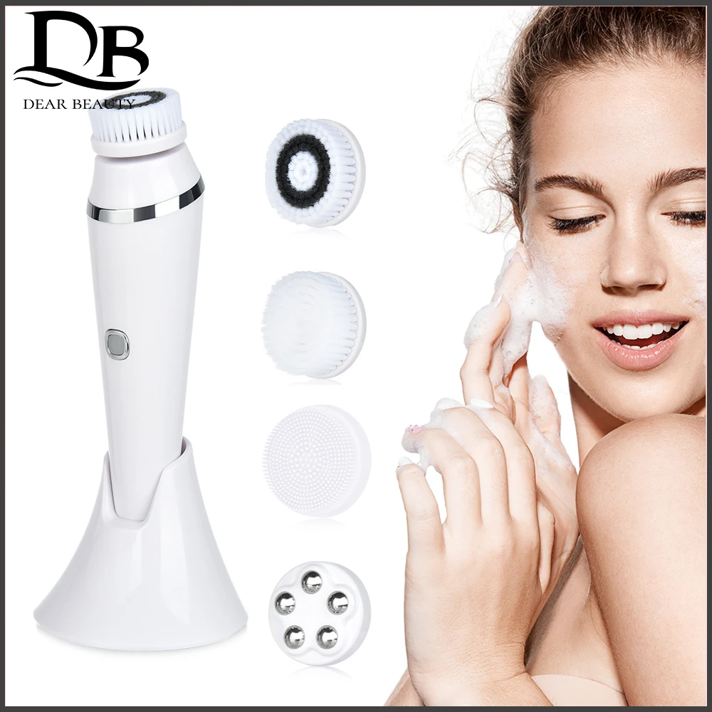 4 in 1 Facial Cleansing Brush Sonic Face Cleaning Tool Exfoliating Facial Brush Facial SPA Kit Skin Beauty Machine with Base