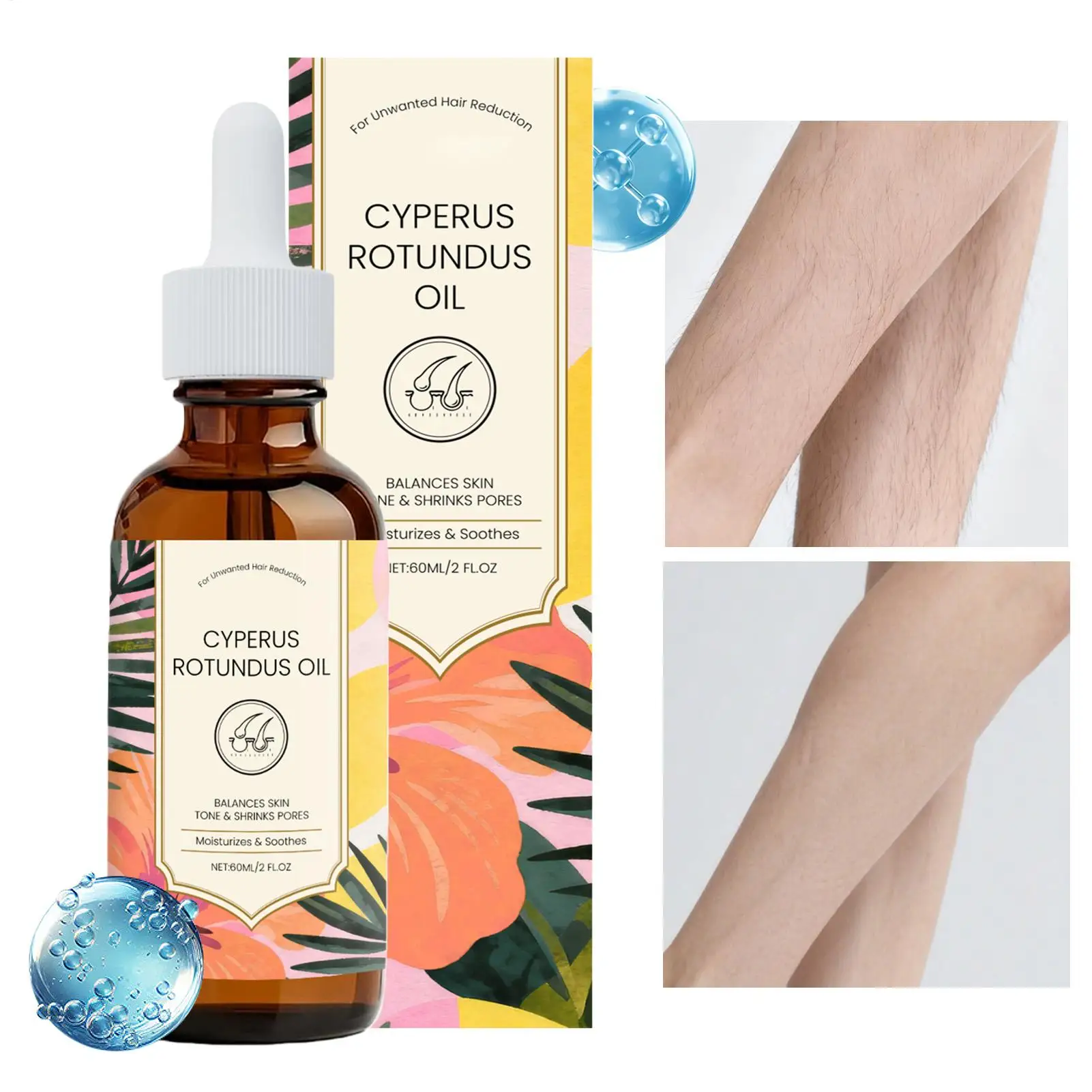 60ml Hair Remover Oil Cyperus rotundus oil for Hair Removal Soft Smooth Skin Care Deep Hydration Anti Hair Growth Inhibition