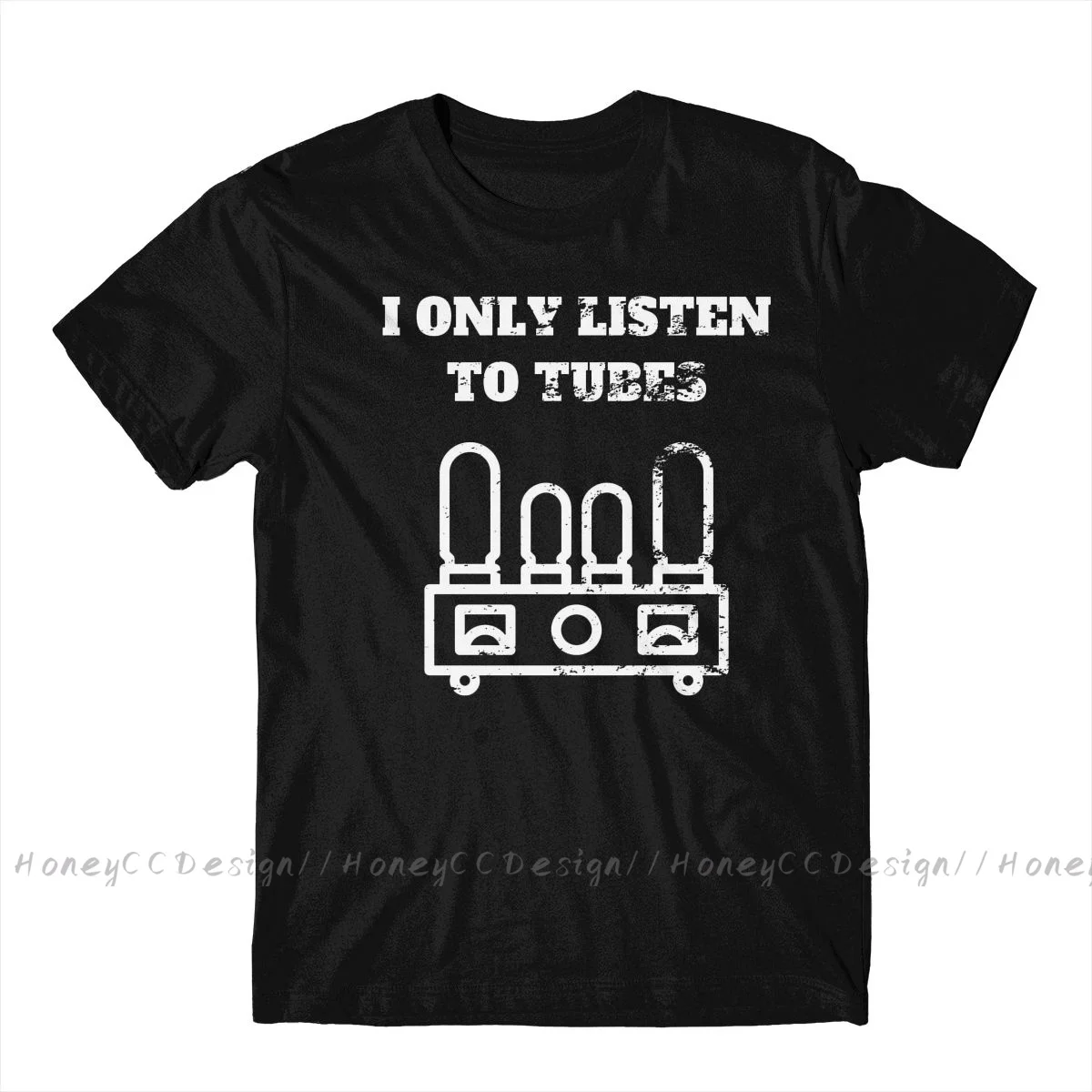 Vacuum Tube Tube Amplifier Listen To Tubes Vacuum Retro Vintage Print Cotton T-Shirt Camiseta Hombre For Men  Streetwear Shirt