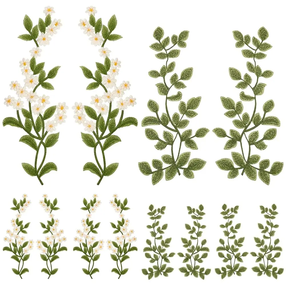 

8 Pcs Green Leaves Vine Applique Floral Lace Leaves Applique 3D Lace Clothing Embroidery Patch,Daisy Sewing Appliques Crafts