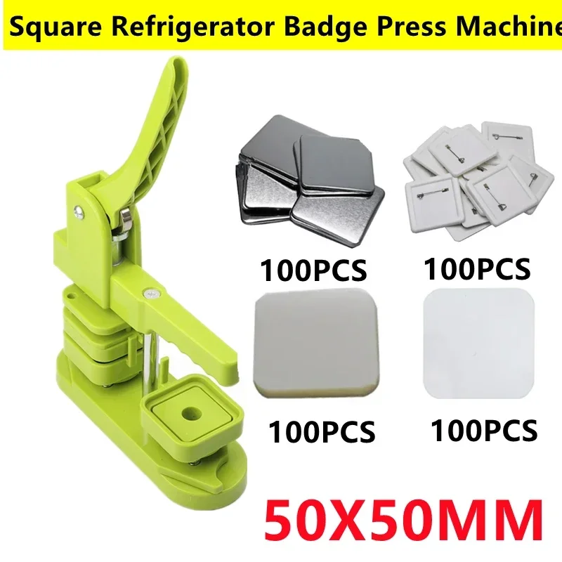 50mm Square Badge Button Maker with 100Set Making Parts for DIY Making Badge Button Pins Art Craft Metal Button Pins Art Craft