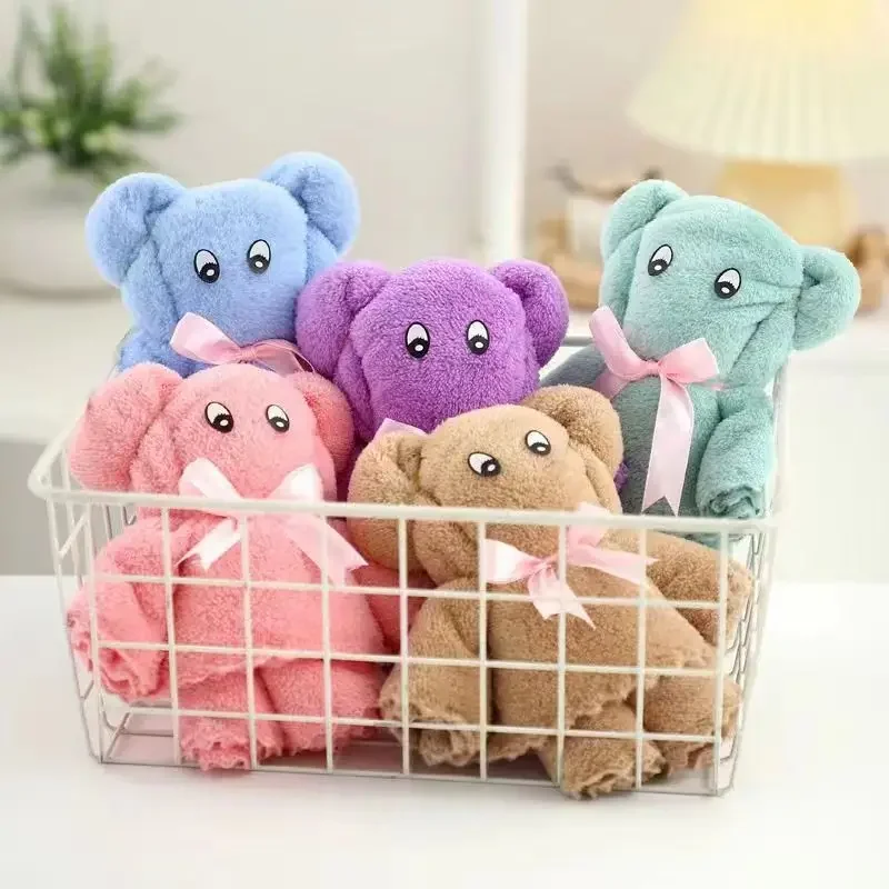 Coral Velvet Bunny Bear Plush Towel Cute Bear Doll Baby Towels Soft Absorbent Bath Face Hand Towel for Wedding Business Gifts