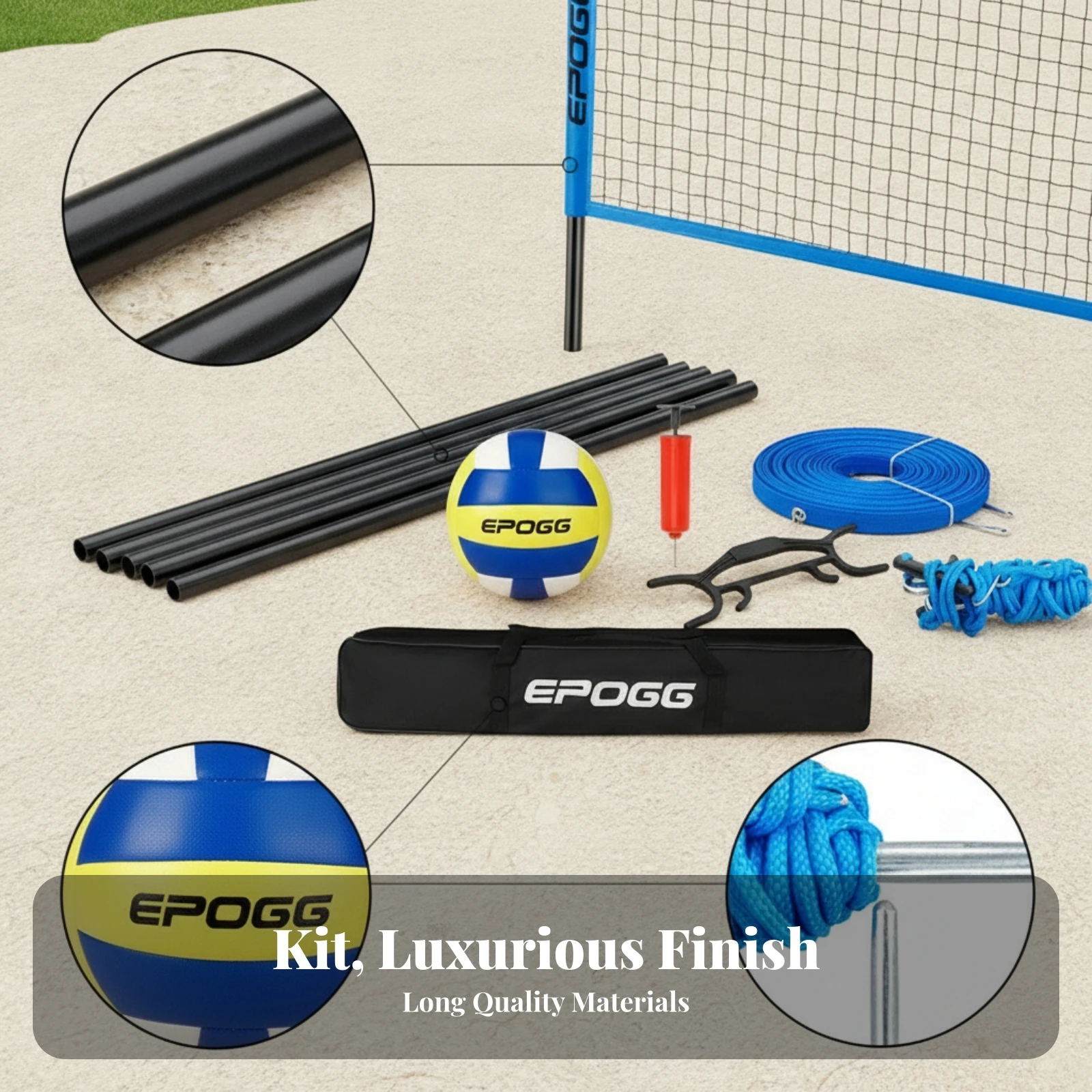 Outdoor Volleyball Court Set Powder-Coated Volleyball Net System Athletic Gear Carrying Bag