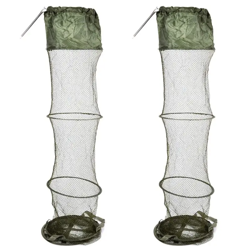 AEF6-2X Panier de pêche pliable à 5 couches, trempé dans le filet, pour garder les poissons vivants dans l'eau, avec grande ouverture