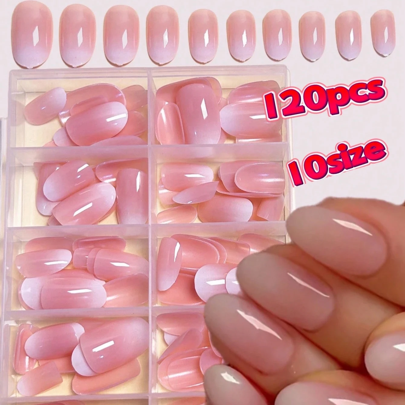 Nail Art Ombre Pink - 120枚入りミディアムオーバルオンブレピンクミニマリストつけ爪、男性女性用デイリーDIYウェアに最適、プレスオンネイルアート用品