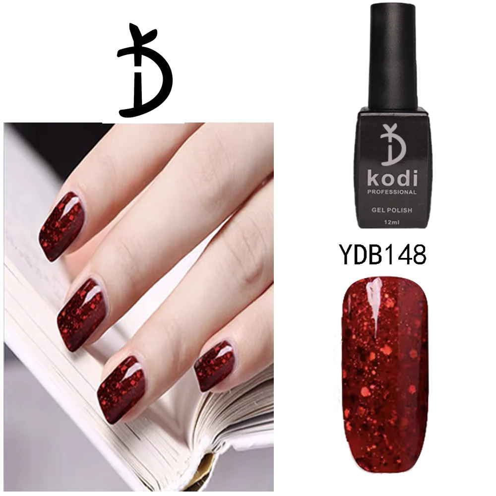 YD Kodi สียาทาเล็บเจลกลิตเตอร์มืออาชีพขนาด12มล. ขวดพลาสติกกึ่งถาวรเคลือบผิวด้านเคลือบ UV เจล LED