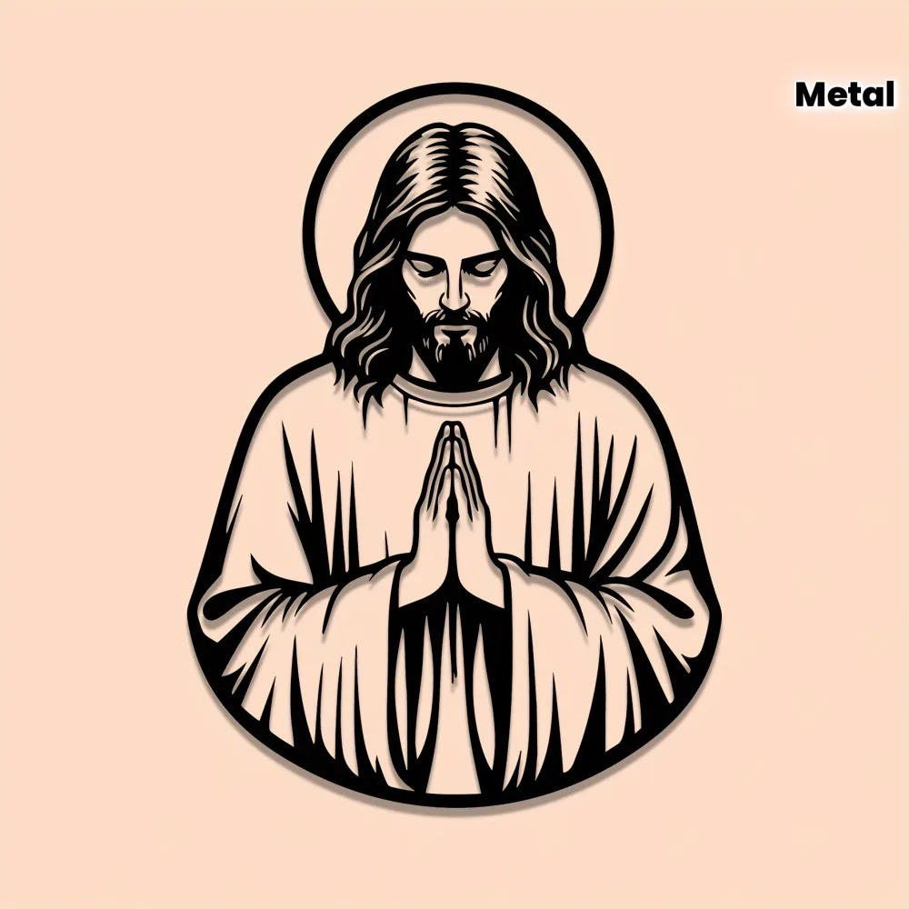 2D Flat Jesus Prayer Iron Metal Wall Art, Religious Wall Decor for Living Room Bedroom, Christian Gift
