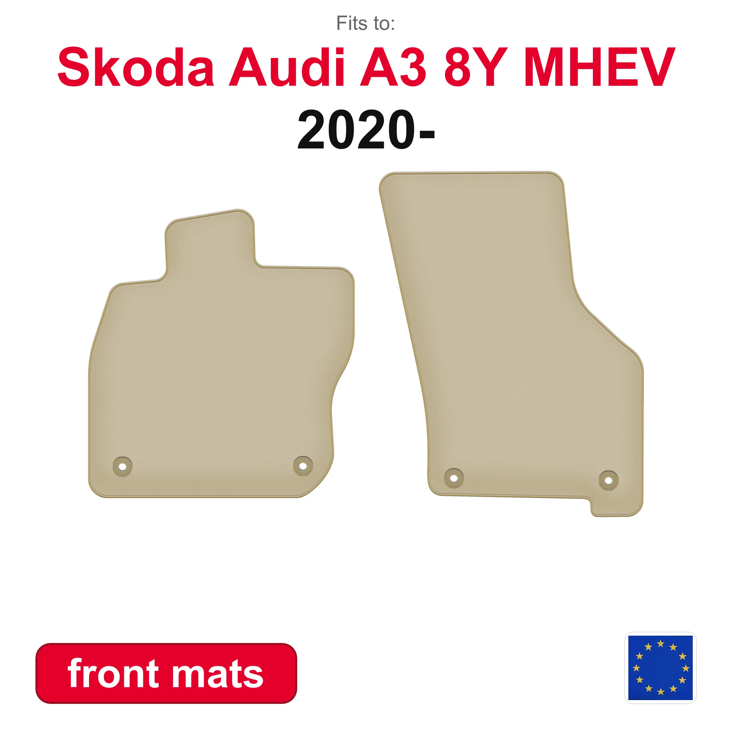 PREMIUM Auto-Fußmatten vorne für Skoda Audi A3 8Y MHEV 0 (2020-) -beige 2-teiliges passgenaues Auto-Fußmatten-Set vorne