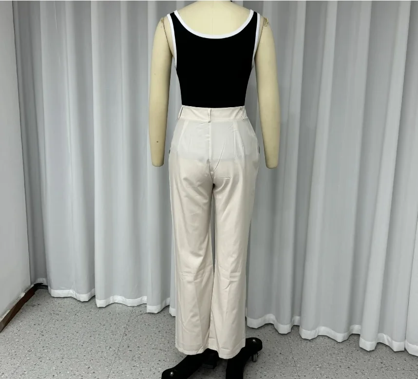 Ensemble deux pièces haut et pantalon rayé pour femme, simple, décontracté, col en U, fibres abonnés, reliure précieuse, printemps, été, 2024