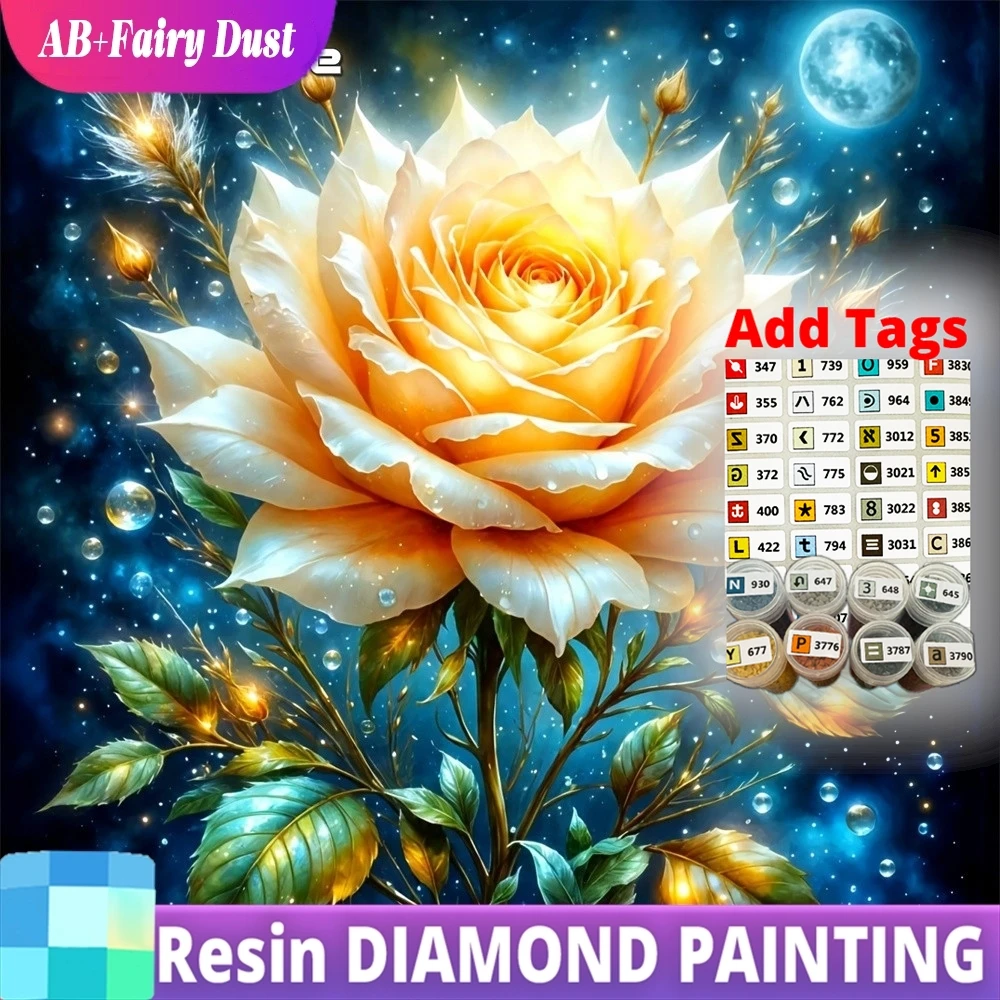 

Алмазная мозаика 5D из смолы с эффектом сияния AB, полноквадратная, с изображением цветов, розы и луны, ручная работа, подарок